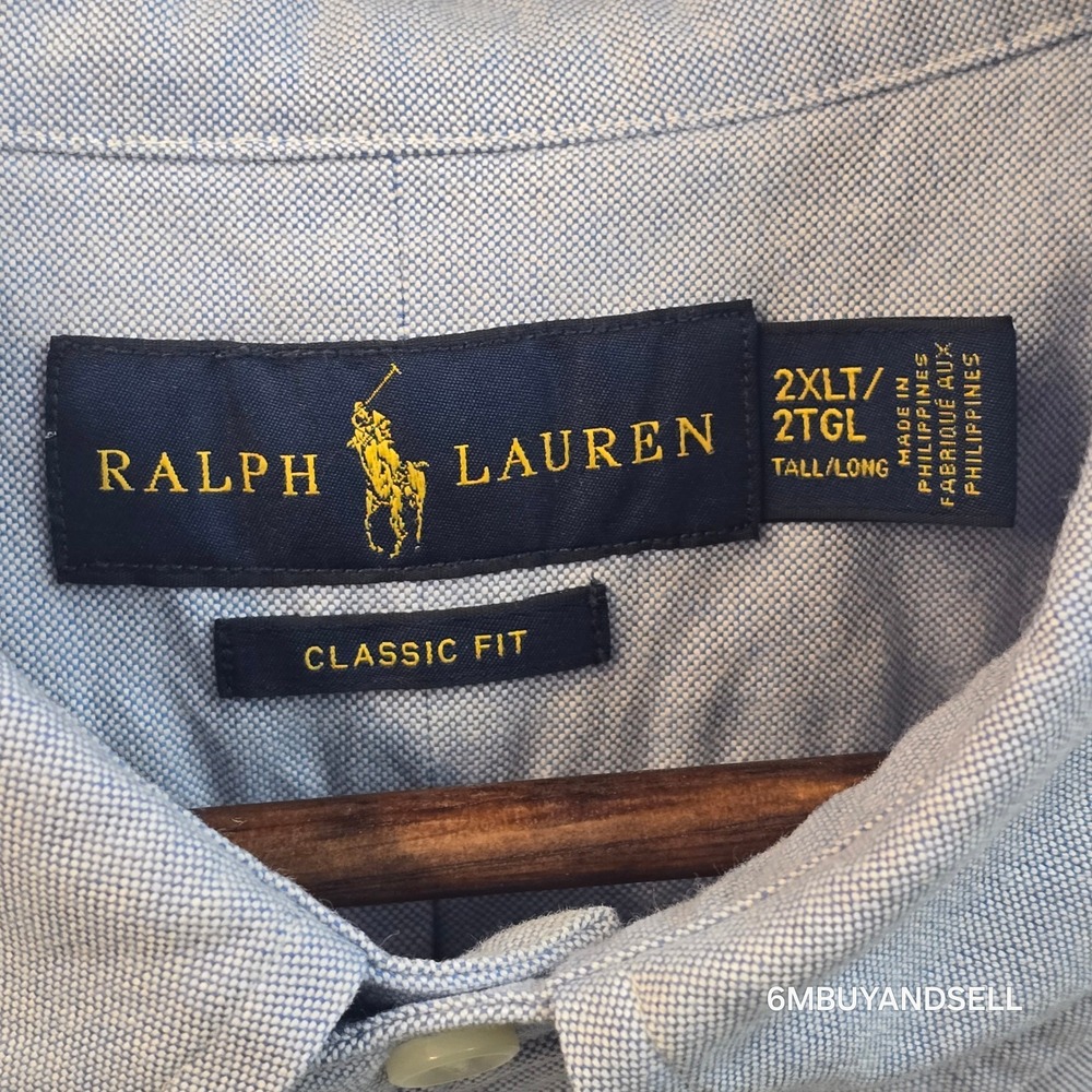 Ralph Lauren Men 2XLT Blue Oxford Button Down Shirt Classic Fit Tall Long Sleeve - Picture 3 of 13